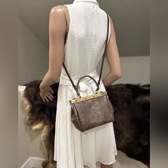 Unique, One of Kind! Handmade Embossed Cowhide Double Sides Push Lock Handbag - Picture 4 of 16